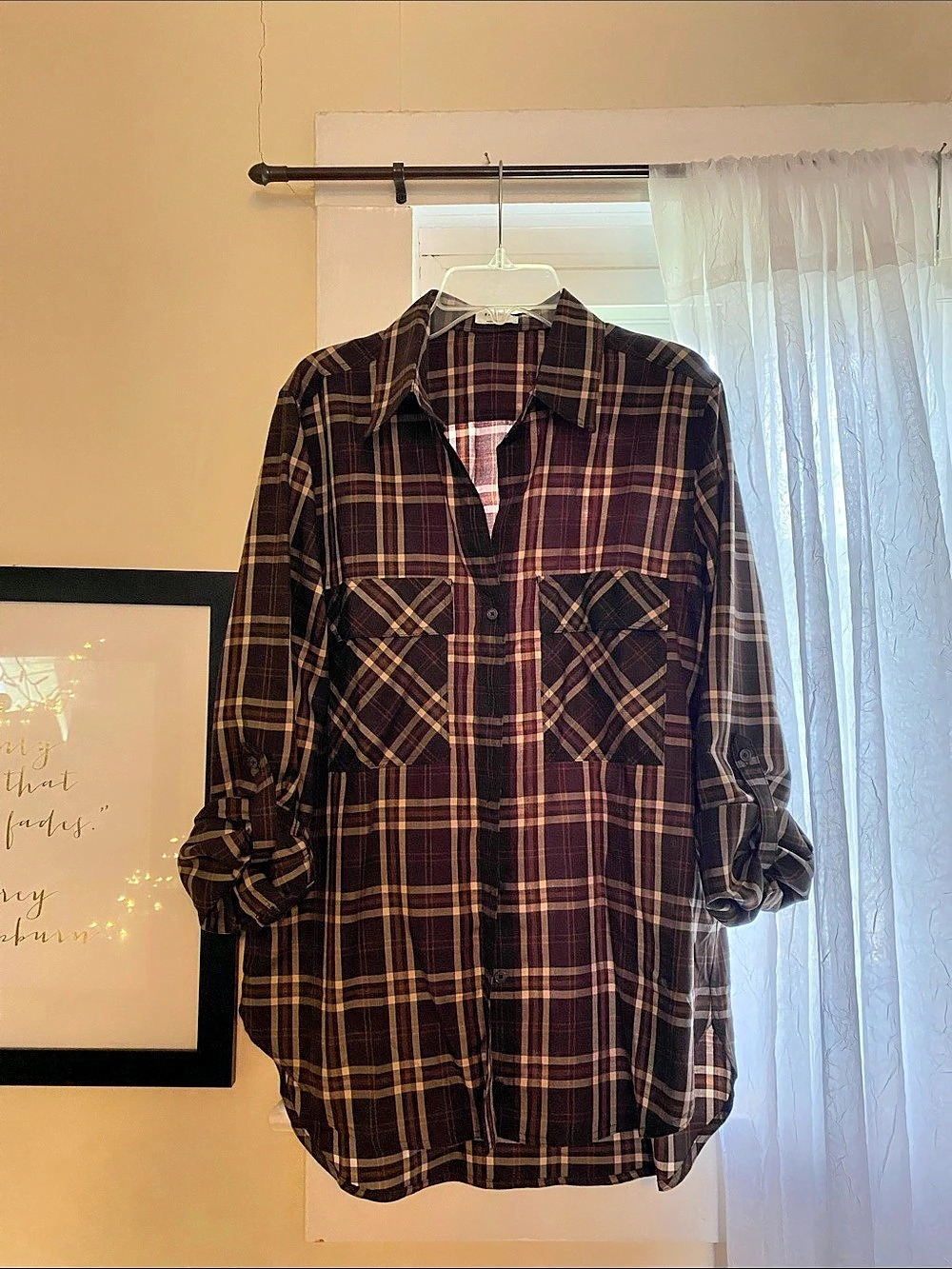 Aritzia - Babaton Plaid Button Down Shirt Brown & Black Like New